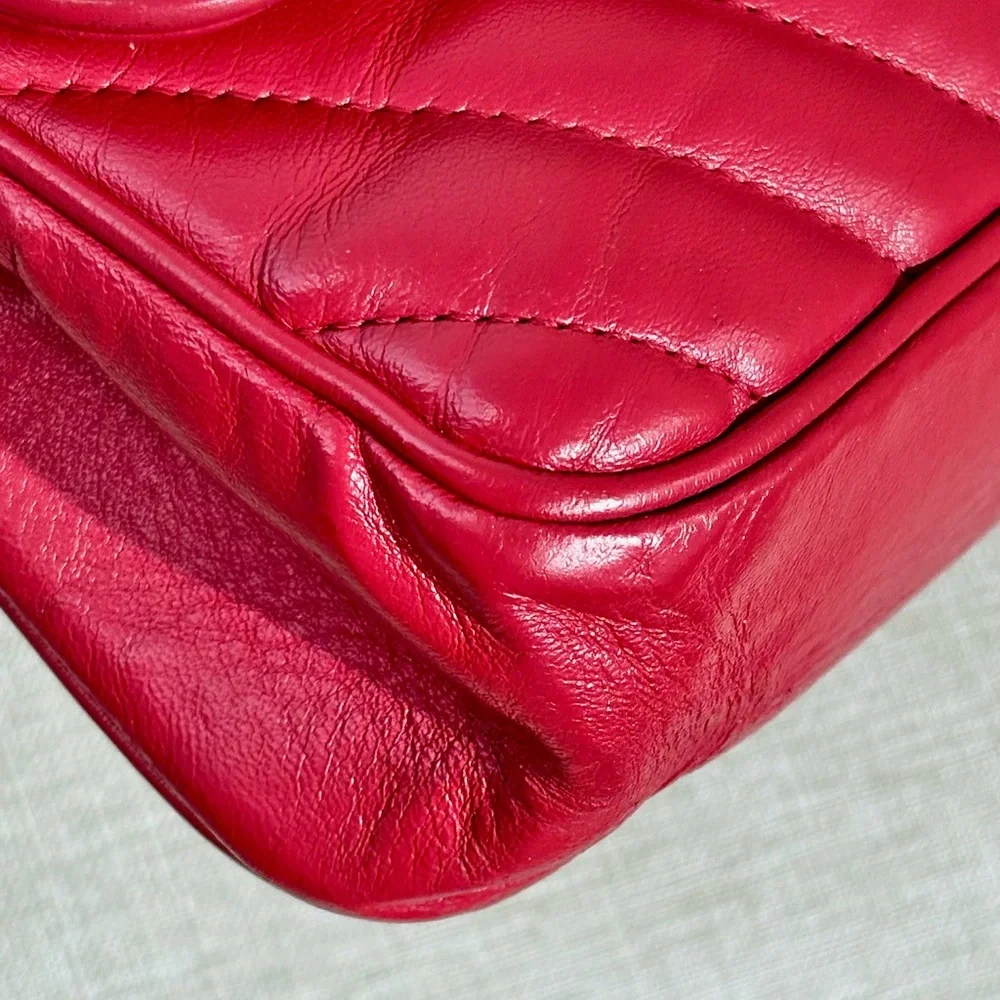 CHANEL Red Lambskin Chevron Flap Bag SHW Lion Hardware - Picture 7 of 16